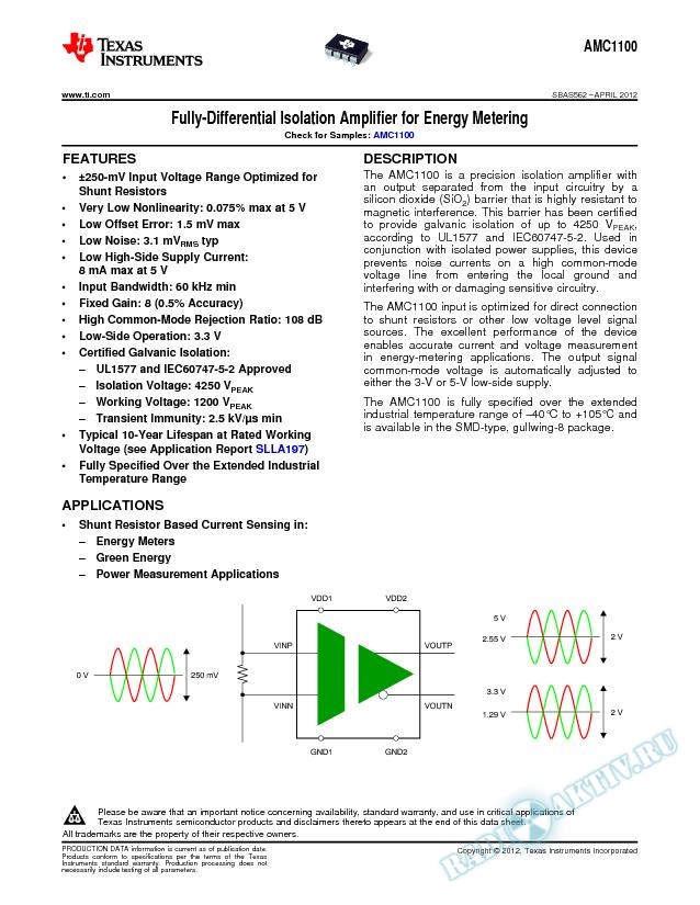Fully-Differential Isolation Amplifier for Energy Metering