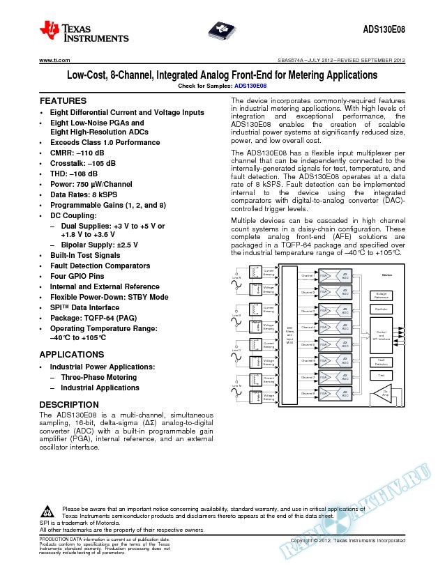 Low-Cost, 8-Channel, Integrated Analog Front-End for Metering Applications (Rev. A)