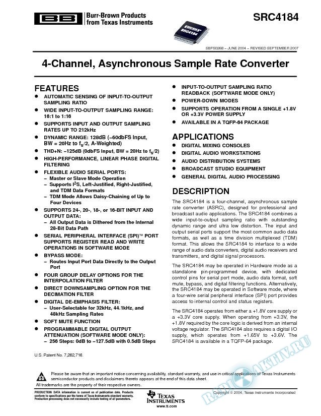 4-Channel, Asynchronous Sample Rate Converter (Rev. B)