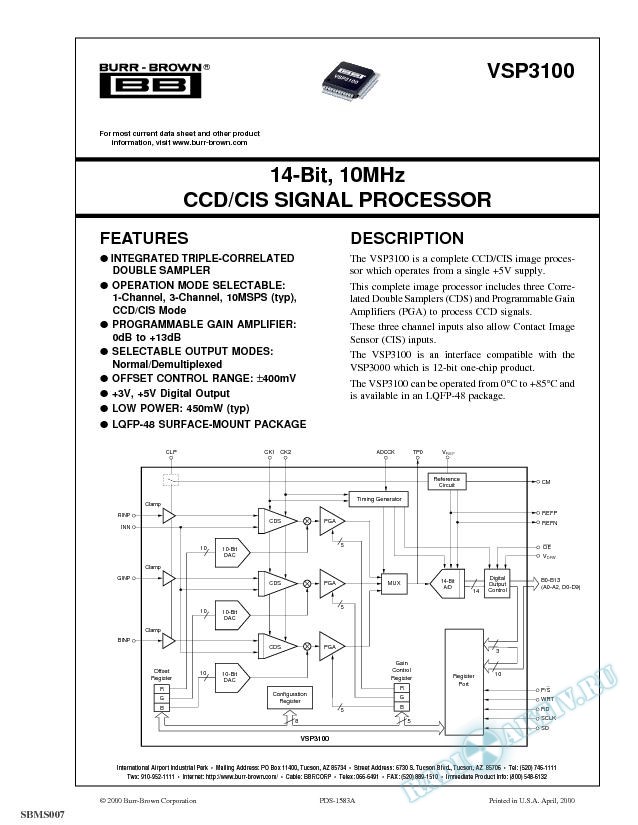 14-Bit, 10MHz CCD/CIS Signal Processor