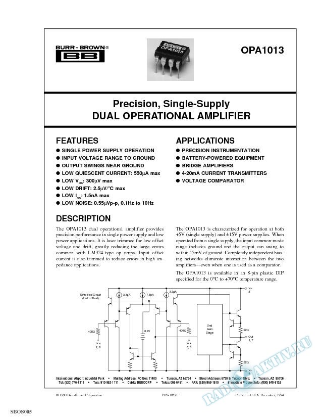 Precision, Single-Supply Dual Operational Amplifier 