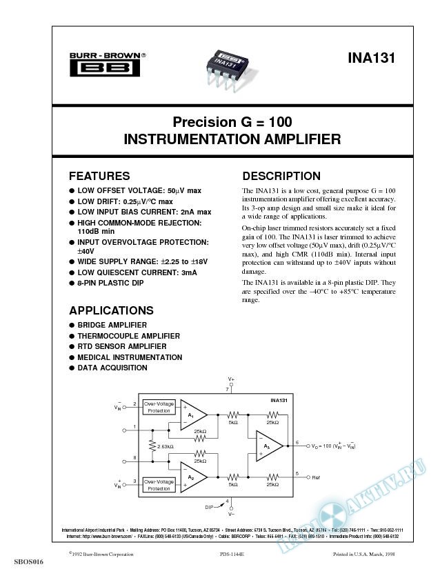 Precision G = 100 Instrumentation Amplifier 