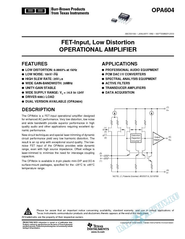 FET-Input, Low Distortion Operational Amplifier (Rev. A)