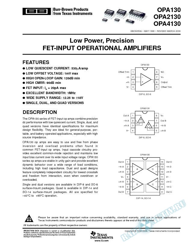 Low Power, Precision FET-Input Operational Amplifiers (Rev. A)