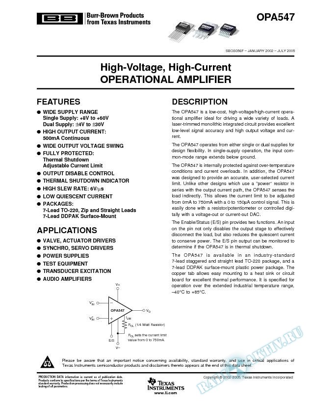 High-Voltage, High-Current Operational Amplifier (Rev. F)