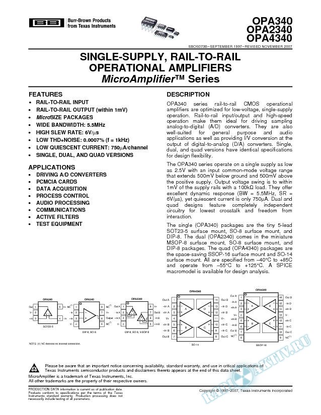 Single-Supply, Rail-to-Rail Operational Amplifiers MicroAmplifier™ Series (Rev. B)