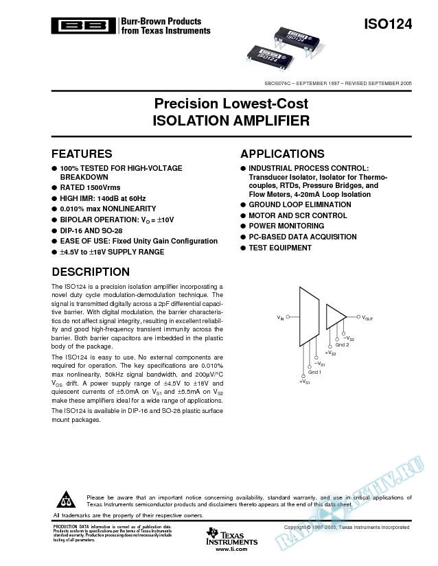 Precision Lowest-Cost Isolation Amplifier (Rev. C)