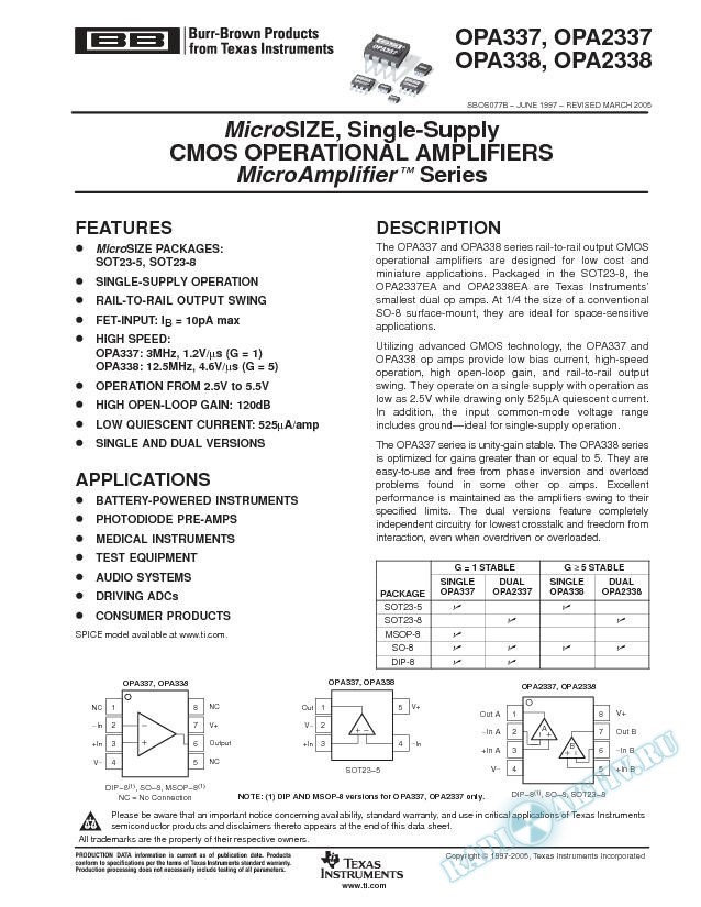MicroSIZE, Single-Supply CMOS Operational Amplifiers MicroAmplifier Series (Rev. B)