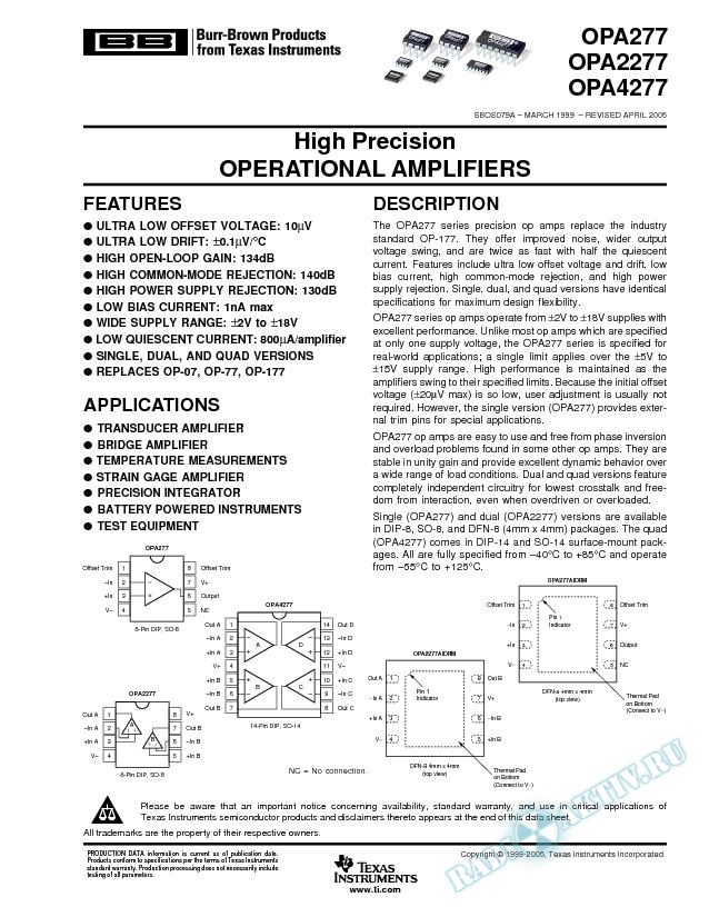 High Precision Operational Amplifiers (Rev. A)