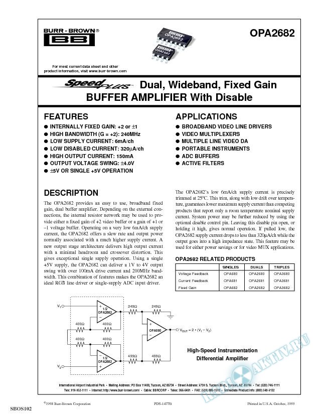 SpeedPlus Dual, Wideband, Fixed Gain Buffer Amplifier With Disable
