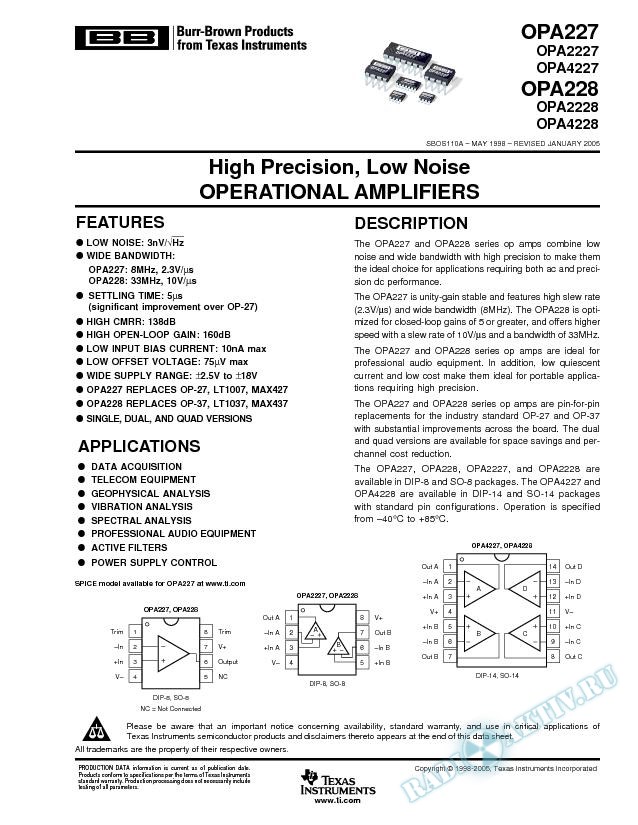 High Precision, Low Noise Operational Amplifiers (Rev. A)