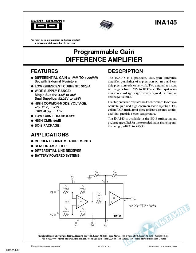 Programmable Gain Difference Amplifier