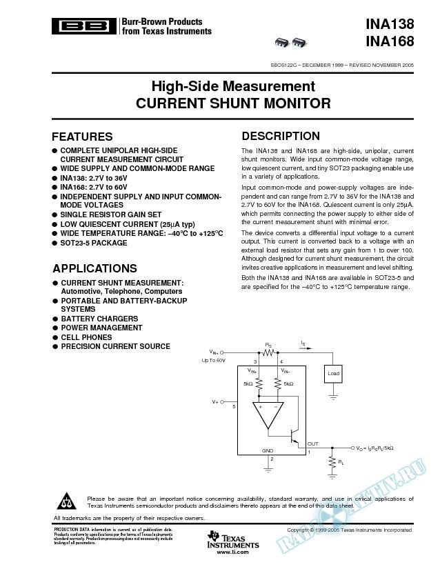 High-Side Measurement Current Shunt Monitor (Rev. C)