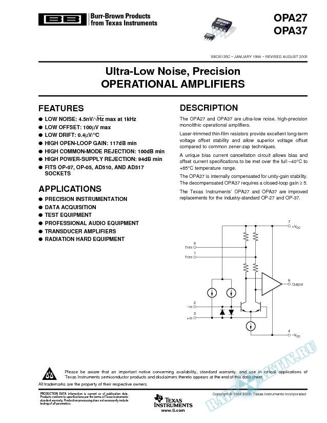 Ultra-Low Noise, Precision Operational Amplifiers (Rev. C)