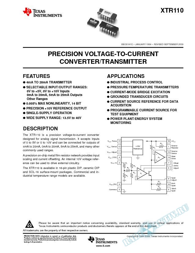 Precision Voltage-To-Current Converter/Transmitter (Rev. C)