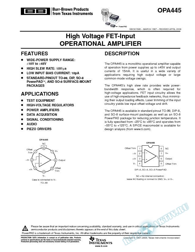 High Voltage FET-Input Operational Amplifier (Rev. B)