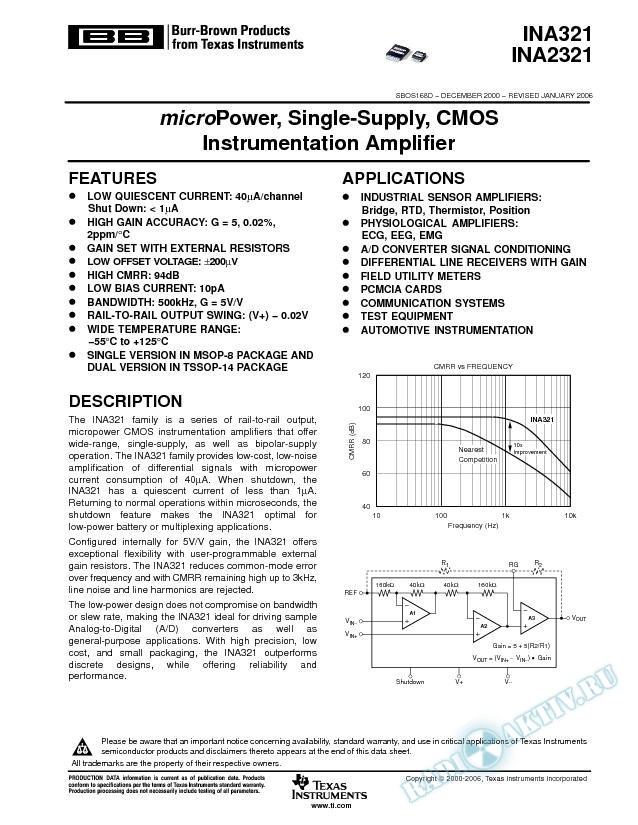 microPower Single-Supply CMOS Instrumentation Amplifier (Rev. D)