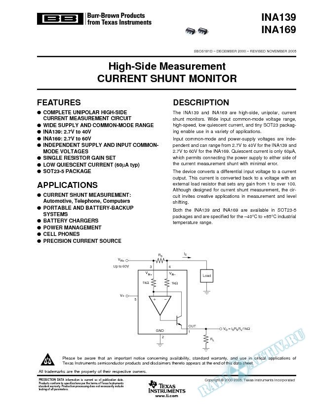 High-Side Measurement Current Shunt Monitor (Rev. D)