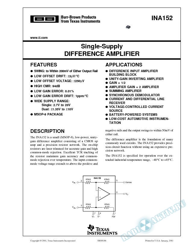 Single-Supply Difference Amplifier