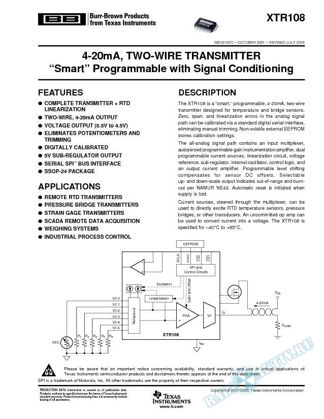 4-20mA, Two-Wire Transmitter, `Smart` Programmable with Signal Conditioning (Rev. C)