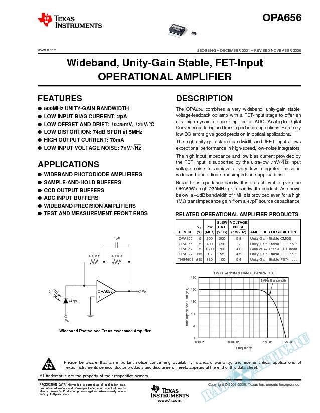 Wideband, Unity Gain Stable, FET-Input Operational Amplifier (Rev. G)
