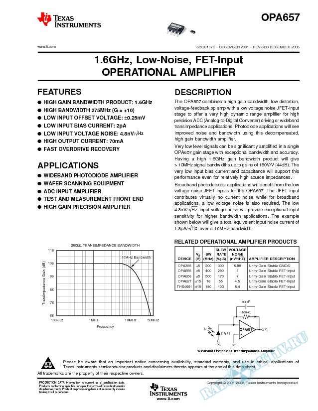 1.6GHz, Low Noise, FET-Input Operational Amplifier (Rev. E)