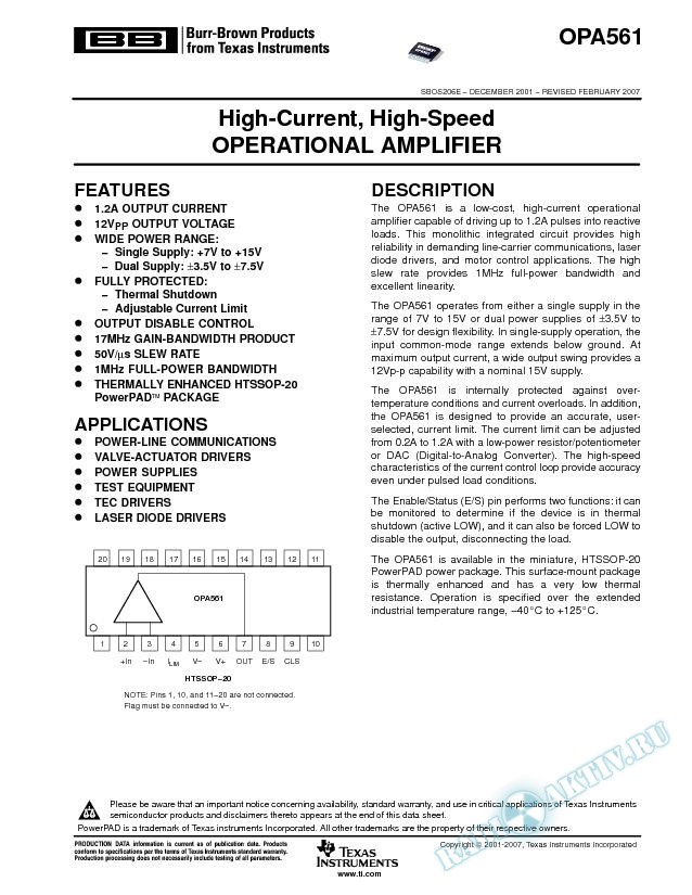 High-Current, High-Speed Operational Amplifier (Rev. E)