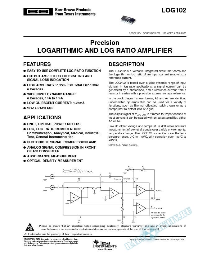 Precision Logarithmic and Log Ratio Amplifier (Rev. B)