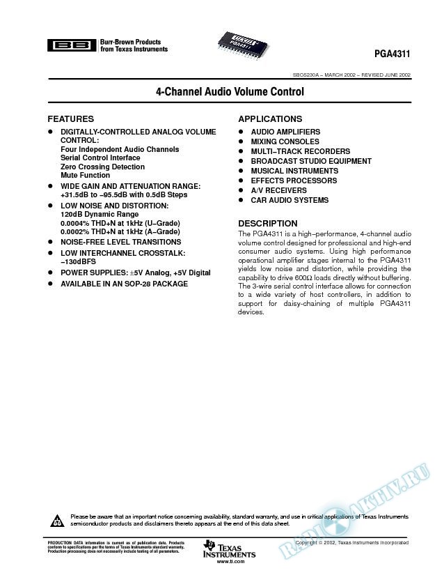 PGA4311: 4-Channel Audio Volume Control (Rev. A)
