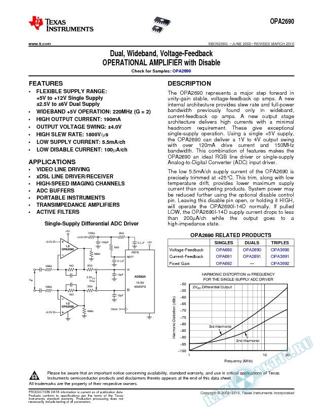 Dual, Wideband, Voltage-Feedback Operational Amplifier with Disable (Rev. G)