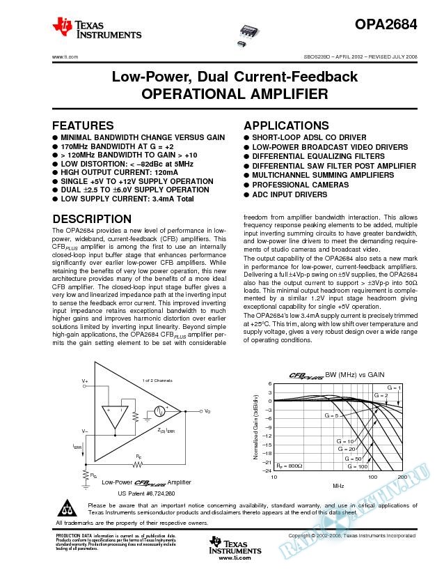 Low-Power, Dual Current Feedback Operational Amplifier (Rev. D)