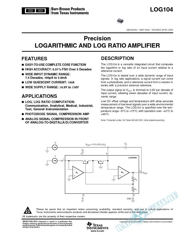 Precision Logarithmic and Log Ratio Amplifier (Rev. C)