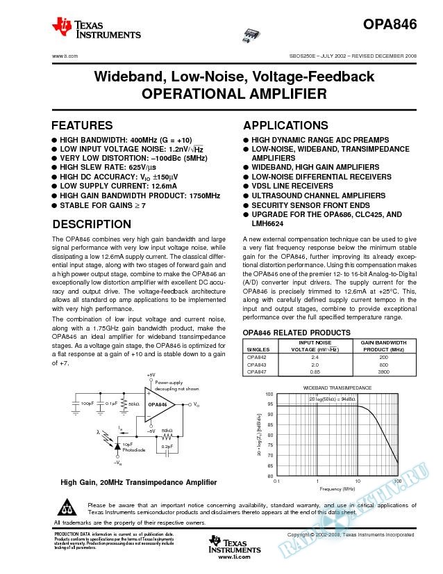 Wideband, Low Noise, Voltage-Feedback Operational Amplifier (Rev. E)