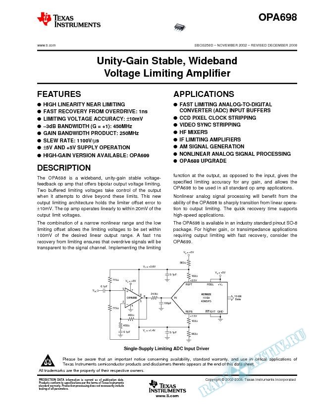 Unity Gain Stable, Wideband Voltage Limiting Amplifier (Rev. D)