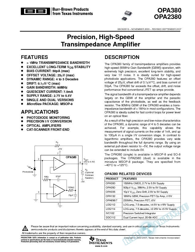 Precision, High-Speed Transimpedance Amplifier (Rev. G)