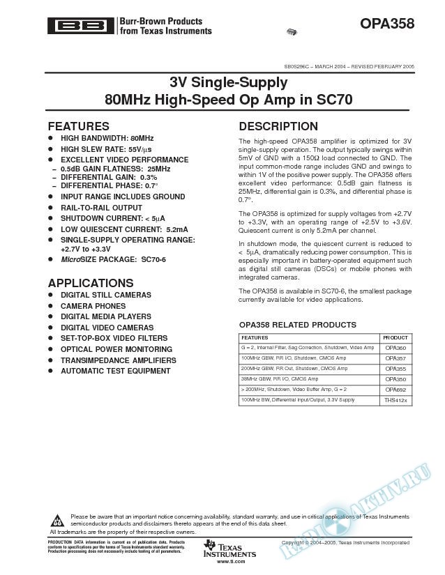 3V Single-Supply 80MHz High-Speed Op Amp  in SC70 (Rev. C)