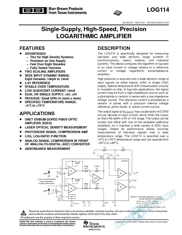 Single-Supply, High-Speed, Precision Logarithmic Amplifier (Rev. A)