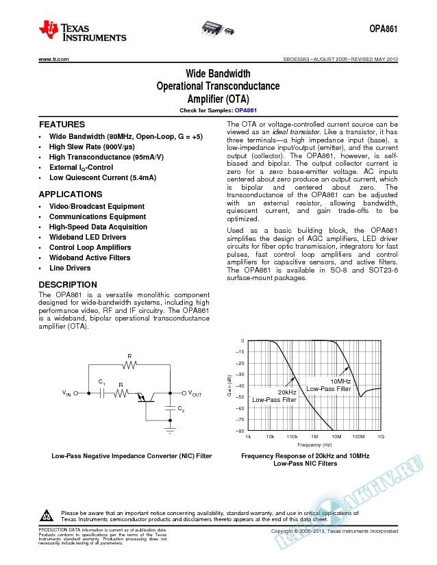 Wide Bandwidth Operational Transconductance Amplifier (OTA) (Rev. G)