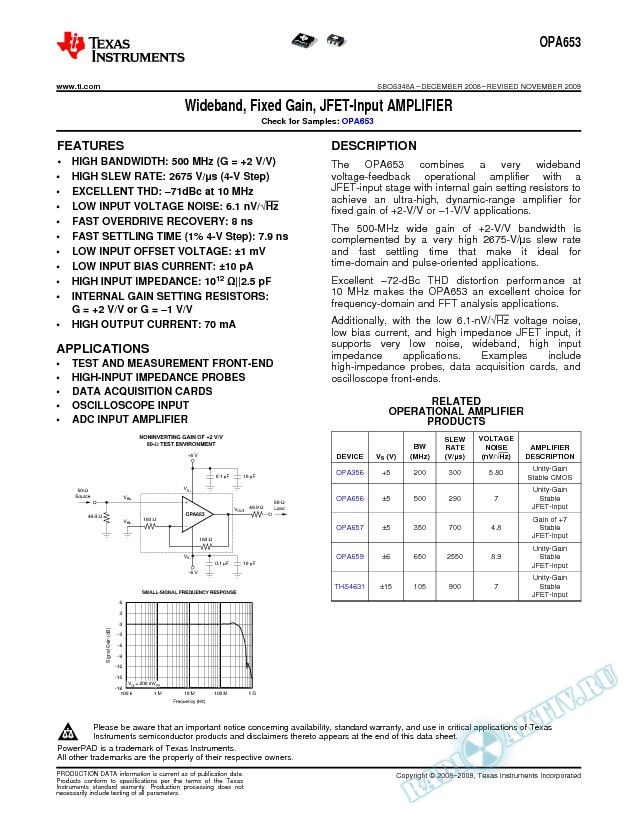 Wideband, Fixed Gain, JFET-Input Amplifier (Rev. A)