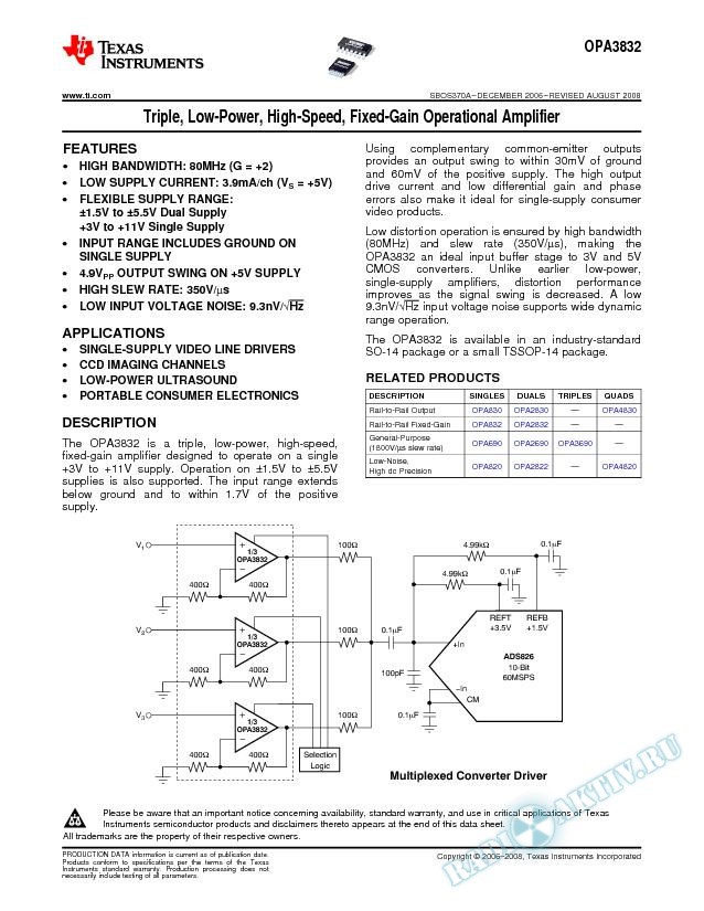 Triple, Low-Power, High-Speed, Fixed-Gain Operational Amplifier (Rev. A)