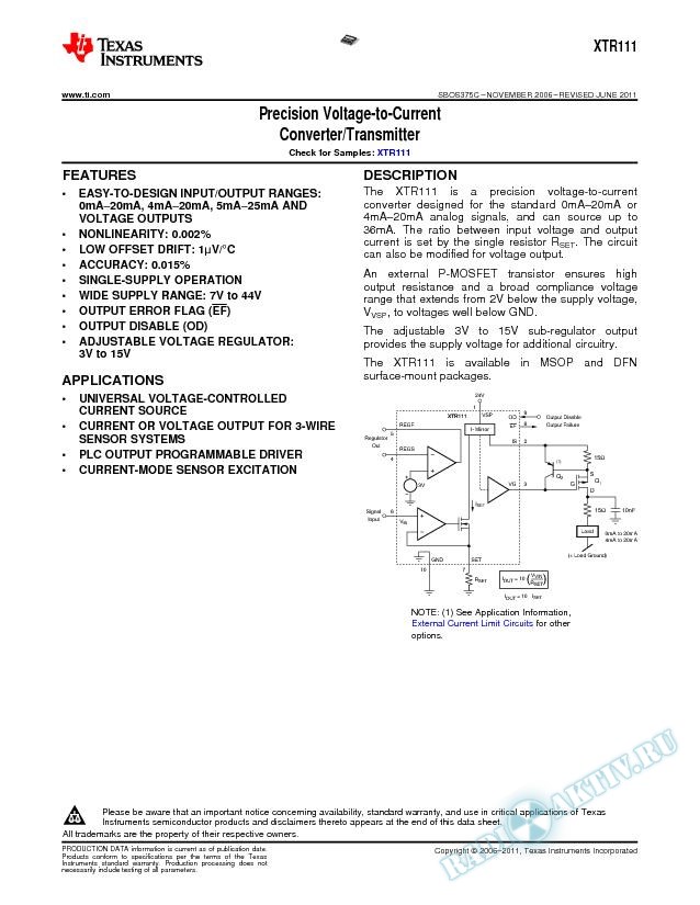 Precision Voltage-to-Current Converter/Transmitter   (Rev. C)