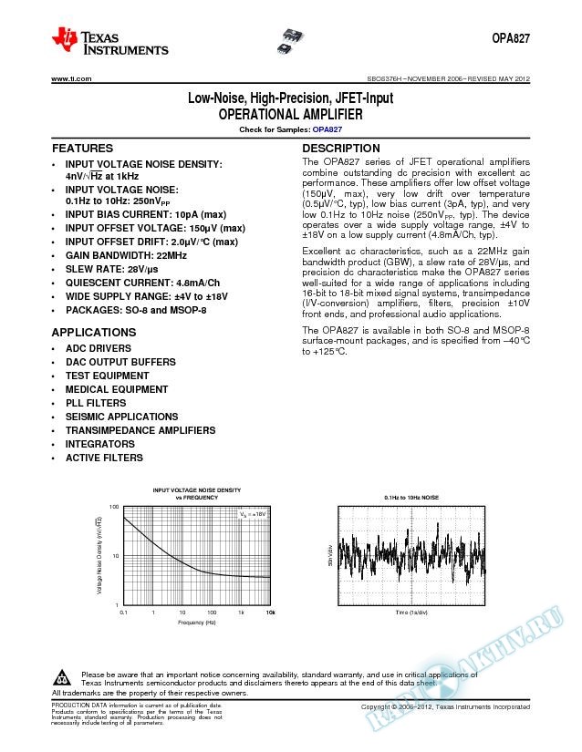 Low-Noise, High-Precision, JFET-Input, Op Amp (Rev. H)