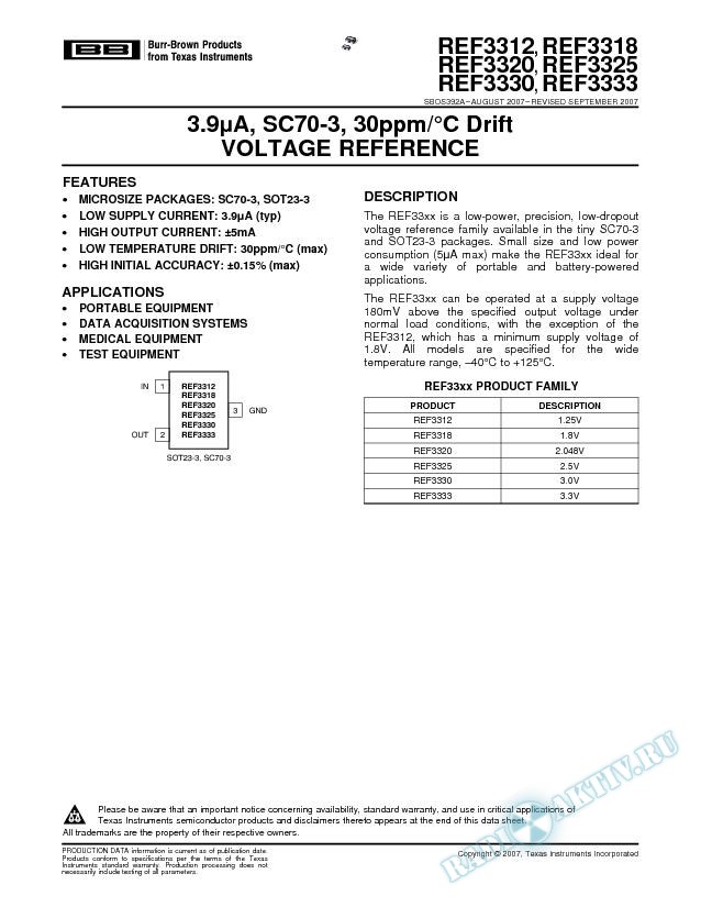 3.9uA, SC70-3, 30ppm/C Drift Voltage Reference (Rev. A)