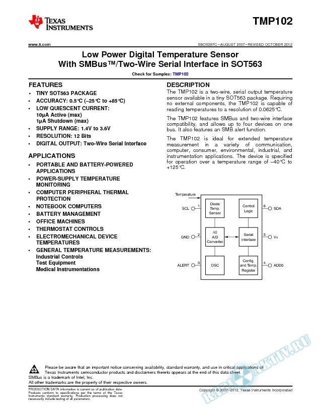 Low-Power Digital Temp Sensor w/SMBus/Two-Wire Serial Interface in SOT563 (Rev. C)