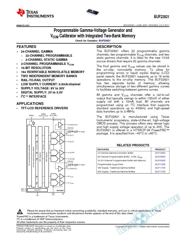 Programmable Gamma-Voltage Generator and Vcom Calibrator with Two-Bank Memory (Rev. D)