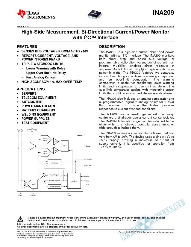 High-Side Measurement, Bi-Directional Current/Power Monitor with I2C Interface (Rev. B)