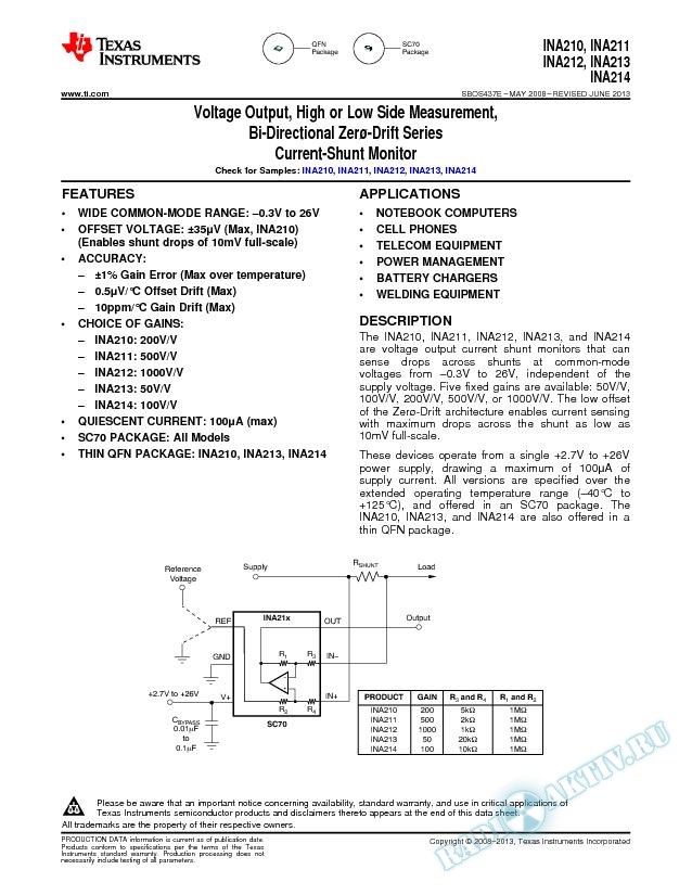 Voltage Output, High or Low Side Measurement, Bi-Directional Zero-Drift Series (Rev. E)