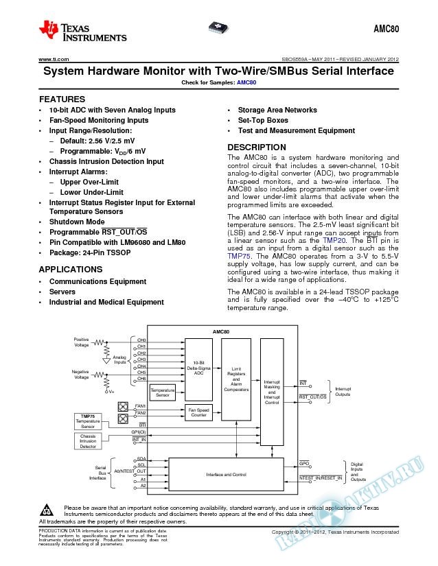System Hardware Monitor with Two-Wire/SMBus Serial Interface (Rev. A)