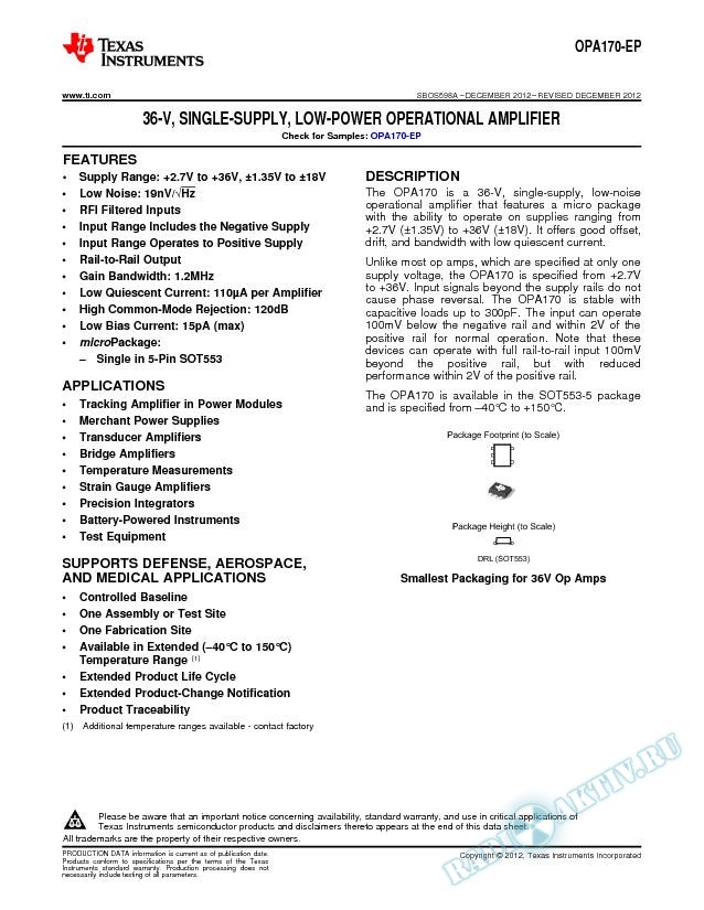 36-V Single Supply, Low Power Op-Amp (Rev. A)