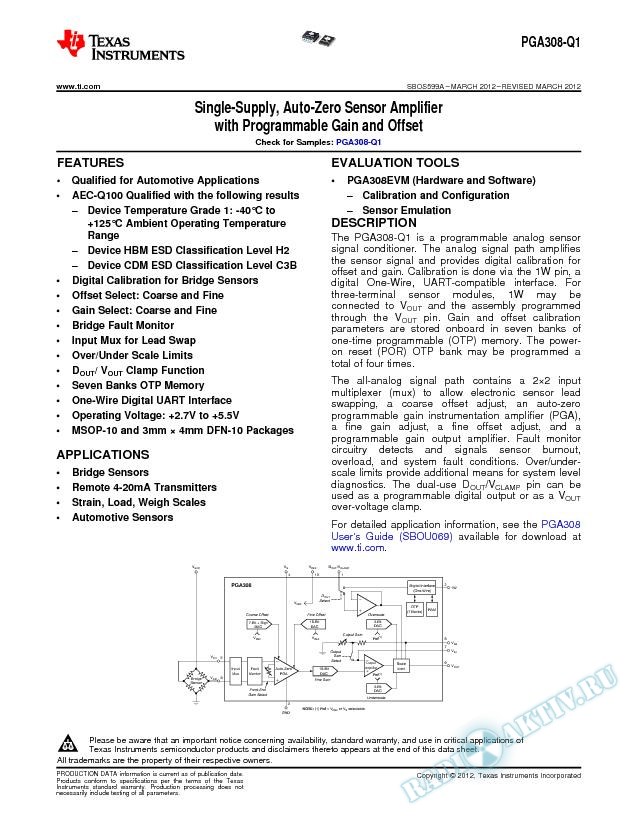 Single Supply, Auto-Zero Sensor Amplifier with Programmable Gain and Offset (Rev. A)